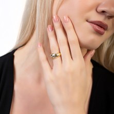 Tesbihname Gökyüzü - Gezegenler Tasarım Gold Renk Free Size 925 Ayar Gümüş Kadın Yüzük