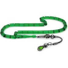 Tesbihname 1000 Ayar Gümüş Kazaz Püsküllü Kesme Kesim Yeşil Ateş Kehribar Tesbih