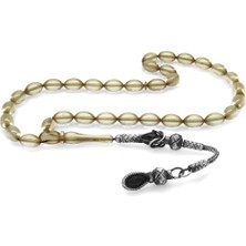 Tesbihname 1000 Ayar Gümüş Kazaz Püsküllü Arpa Kesim Şeffaf Beyaz Ateş Kehribar Tesbih