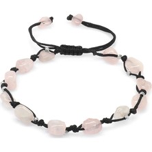 Tesbihname Makrome Örgülü Naturel Kesim Dorika Top Detaylı Pembe Kuvars Doğaltaş Erkek Bileklik