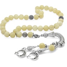 Tesbihname Kararmaz Metal Ayyıldız Püsküllü Küre Kesim Kalsit Doğaltaş Tesbih