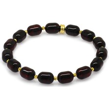 Tesbihname Kapsül Kesim Koyu Kırmızı Renk Damla Kehribar Kadın Bileklik