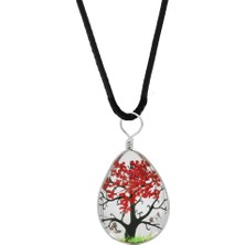 Tesbihname Damla Tasarım Kırmızı Çiçekli Doğa Temalı El Yapımı Natural Reçine Kolye