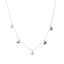 Tesbihname Kelebek Detaylı Silver Renk 925 Ayar Gümüş Kadın Şans Kolyesi