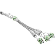 Tesbihname Yeşil-Beyaz Renk Bakır Kaplama Üçlü Top Kazaz Püskül