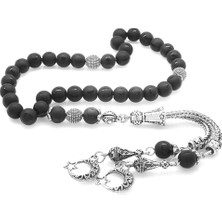 Tesbihname Kararmaz Metal Ayyıldız Püsküllü Küre Kesim Ayyıldız Desenli Oniks Doğaltaş Tesbih