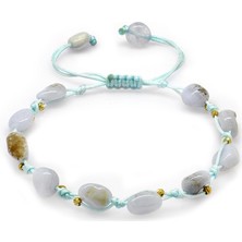 Tesbihname Makrome Örgülü Naturel Kesim Dorika Top Detaylı Kalsedon Doğaltaş Kadın Bileklik