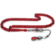 Tesbihname 1000 Ayar Gümüş Kazaz Püsküllü Kesme Kesim Kırmızı Ateş Kehribar Tesbih