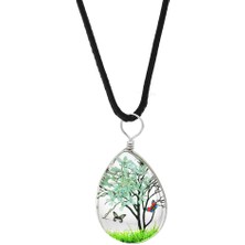 Tesbihname Damla Tasarım Beyaz Çiçekli Doğa Temalı El Yapımı Natural Reçine Kolye