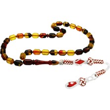 Tesbihname Bakır Kazaz Püsküllü Uçlu Kapsül Kesim Bala-Siyah Ateş Kehribar Tesbih