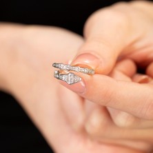 Gümüş Hediye Al Zirkon Taşlı Snake Tasarım Silver Renk 925 Ayar Gümüş Kadın Yüzük