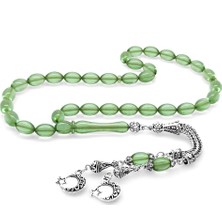 Gümüş Hediye Al Kararmaz Metal Ayyıldız Püsküllü Arpa Kesim Su Yeşili Ateş Kehribar Tesbih