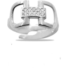 Gümüş Hediye Al Zirkon Taşlı Belt Tasarım Silver Renk 925 Ayar Gümüş Kadın Yüzük