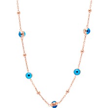 Gümüş Hediye Al Nazar Boncuğu Detaylı Rose Renk 925 Ayar Gümüş Kadın Şans Kolyesi