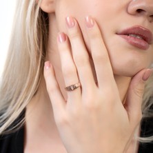 Gümüş Hediye Al Beyaz Zirkon Taşlı Merdiven Tasarım Rose Renk Free Size 925 Ayar Gümüş Kadın Yüzük