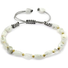 Gümüş Hediye Al Makrome Örgülü Naturel Kesim Ay Taşı Doğaltaş Kadın Bileklik