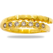 Gümüş Hediye Al Beyaz Zirkon Taşlı Zarif Tasarım Gold Renk Free Size 925 Ayar Gümüş Kadın Yüzük