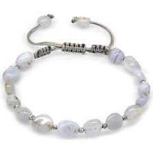 Gümüş Hediye Al Makrome Örgülü Naturel Kesim Kalsedon Doğaltaş Erkek Bileklik