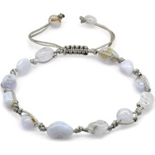 Gümüş Hediye Al Makrome Örgülü Naturel Kesim Dorika Top Detaylı Kalsedon Doğaltaş Erkek Bileklik