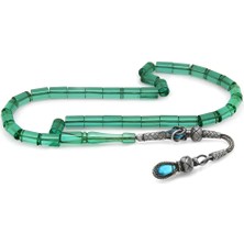 Gümüş Hediye Al 1000 Ayar Gümüş Kazaz Püsküllü Kesme Kesim Su Yeşili Ateş Kehribar Tesbih