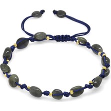 Gümüş Hediye Al Makrome Örgülü Naturel Kesim Dorika Top Detaylı Labradorit Doğaltaş Kadın Bileklik