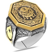 Gümüş Hediye Al Ayyıldız Detaylı Osmanlı Arma Motifli 925 Ayar Gümüş Erkek Yüzük