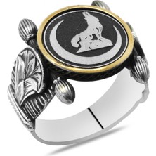 Gümüş Hediye Al Otantik Tasarım Bozkurt Motifli 925 Ayar Gümüş Erkek Yüzük