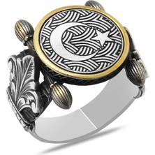 Gümüş Hediye Al Otantik Tasarım Ayyıldız Motifli 925 Ayar Gümüş Erkek Yüzük