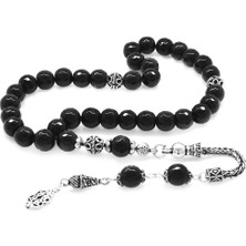 Gümüş Hediye Al 925 Ayar Gümüş Püsküllü Fasetalı Küre Kesim Oniks Doğaltaş Tesbih