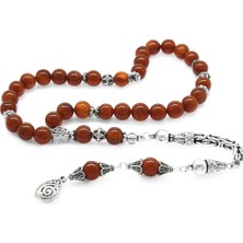 Gümüş Hediye Al Koleksiyonluk 925 Ayar Gümüş Püsküllü Küre Kesim Kırmızı Akik Doğaltaş Tesbih