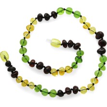 Gümüş Hediye Al Şeffaf Yeşil-Kırmızı Renkli Özel Seri Naturel Damla Kehribar Taşlı Bebek Diş Kolyesi