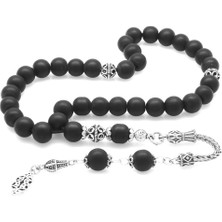 Gümüş Hediye Al 925 Ayar Gümüş Püsküllü Küre Kesim Mat Oniks Doğaltaş Tesbih