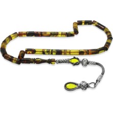 Gümüş Hediye Al 1000 Ayar Gümüş Kazaz Püsküllü Kesme Kesim Bala-Siyah Ateş Kehribar Tesbih