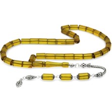 Gümüş Hediye Al 925 Ayar Gümüş Püsküllü Kesme Kesim Sarı Ateş Kehribar Tesbih