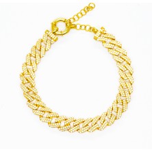 Gümüş Hediye Al Beyaz Zirkon Taşlı Gold Renk 925 Ayar Gümüş Gurmet Kadın Bileklik