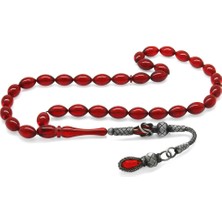 Gümüş Hediye Al 1000 Ayar Gümüş Kazaz Püsküllü Arpa Kesim Bayrak Kırmızısı Ateş Kehribar Tesbih