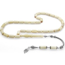 Gümüş Hediye Al 925 Ayar Gümüş Püsküllü Kapsül Kesim Imamesi Işçilikli Naturel Renk Deve Kemiği Tesbih