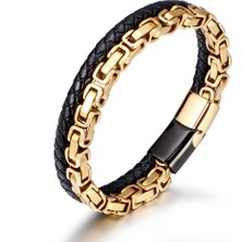 Gümüş Hediye Al Gerçek Deri Örgü Kombinli Magnetic Tokalı 316L Kalite Çelik Mekanizmalı Erkek Bileklik