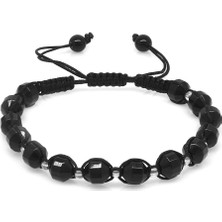 Gümüş Hediye Al Makrome Örgülü Faset Kesim Oniks Doğaltaş Erkek Bileklik