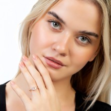 Gümüş Hediye Al Sıralı Zirkon Taşlı Popcorn Tasarım Rose Renk Free Size 925 Ayar Gümüş Kadın Beştaş Yüzük