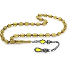 Gümüş Hediye Al 1000 Ayar Gümüş Kazaz Püsküllü Arpa Kesim Sarı Ateş Kehribar Tesbih