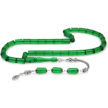 Gümüş Hediye Al 925 Ayar Gümüş Püsküllü Kesme Kesim Yeşil Ateş Kehribar Tesbih