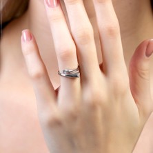 Gümüş Hediye Al Beyaz Zirkon Taşlı Cats Eye Detaylı Silver Renk Free Size 925 Ayar Gümüş Kadın Yüzük