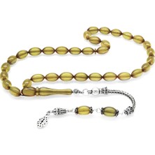 Gümüş Hediye Al 925 Ayar Gümüş Püsküllü Arpa Kesim Sarı Ateş Kehribar Tesbih