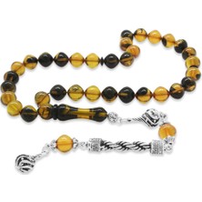 Gümüş Hediye Al Kararmaz Metal Halat Püsküllü Istanbul Kesim Sarı-Siyah Ateş Kehribar Tesbih