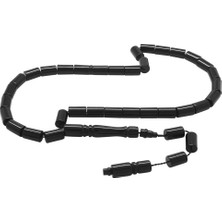 Gümüş Hediye Al Sistemli Her Bir Tanesi Usta Işçilikli Kesme Kesim Siyah Sıkma Kehribar Tesbih