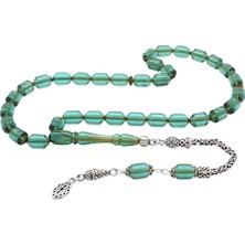 Gümüş Hediye Al 925 Ayar Gümüş Kral Püsküllü Uçlu Kapsül Kesim Su Mavisi Ateş Kehribar Tesbih