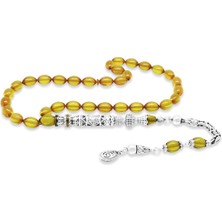 Gümüş Hediye Al 925 Ayar Gümüş Kral Püsküllü Nakkaş Imameli Cevşen Tasarım Sarı Ateş Kehribar Tesbih