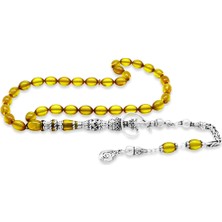 Gümüş Hediye Al 925 Ayar Gümüş Kral Püsküllü Nakkaş Imameli Nargile Tasarım Sarı Ateş Kehribar Tesbih