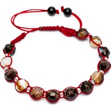 Gümüş Hediye Al Makrome Örgülü Faset Kesim Madagaskar Akik Doğaltaş Kadın Bileklik